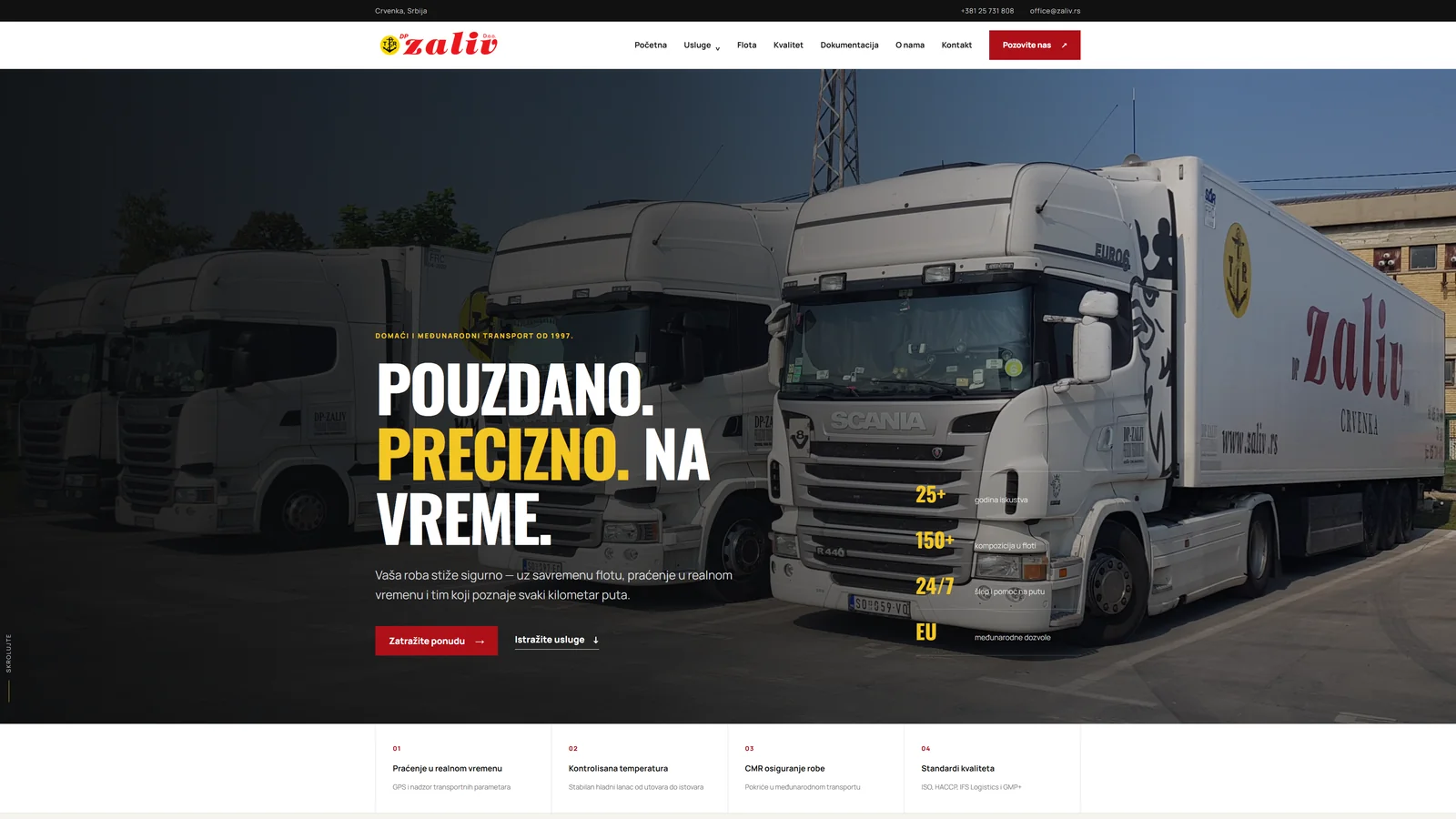 Novi sajt DP Zaliva sa flotom kamiona i proširenim prikazom usluga